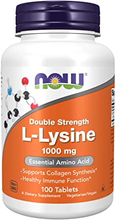 NOW Foods Supplements, L-Lysine (L-Lysine Hydrochloride) 1,000 mg, Double Strength, Amino Acid, 100 Tablets
