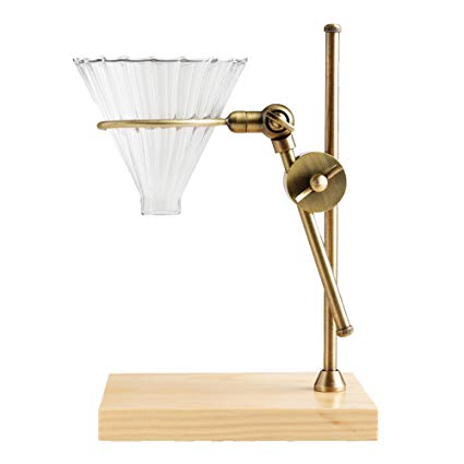 Brass Pour Over Coffee Dripper – with Wood Base Stand | Produces Flavorful Cups of Cafe Quality Coffee | Wonderful Presents for Coffee Connoisseurs, Coffee Lovers for Best Coffee Experience