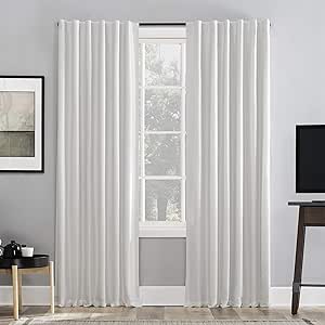 Sun Zero Greyson Faux Dupioni Silk Thermal Extreme Total Blackout Back Tab Curtain Panel, 50" x 108", Pearl White