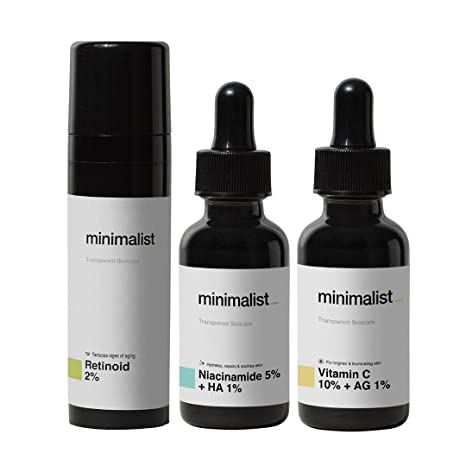 Minimalist Daily Multi Vitamin (A, B3 & C) Dose For Healthy, Glowing Skin | Antioxidant Rich Face Serums & Anti Aging Night Cream Combo For Men & Women| 90 ml