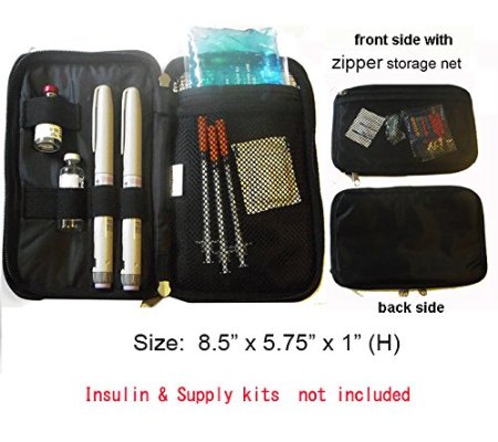 (New)Diabetic/Medication Cooler Travel Case- For Insulin Pen/Syringes- 8 oz ice pack (Black)