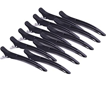 GLAMFIELDS Professional Hair Clips, 12 Pack Duckbill Hair Clips for Women Styling and Sectioning, No-Trace Non Slip Hair Clips with Silicone Band, Salon and Home Hair Cutting Styling Accessories Black