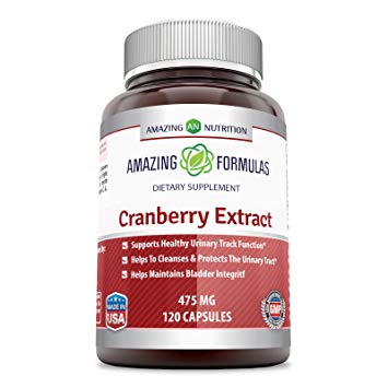 Amazing Nutrition Cranberry 100% Natural Supplement - 475 mg 120 Capsules Capsules Made from 100% Pure Cranvberroes (Vaccinium Macrocarpon)- Supports Healthy Urinary Track Function
