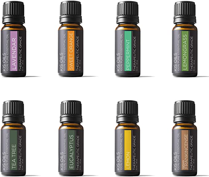 Aromatherapy Top 8 100% Pure Therapeutic Grade Basic Sampler Essential Oil Gift Set 8/10ml (Lavender, Sweet Orange, Peppermint, Lemongrass, Tea Tree, Eucalyptus, Lemon, Frankincense)