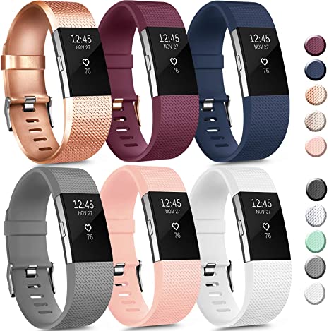 6 Pack Sport Bands Compatible with Fitbit Charge 2 Bands, Adjustable Replacement Wristbands for Women Men Small Large (6 Pack B, Small)