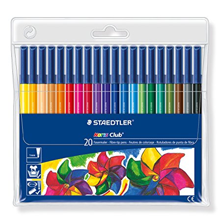 Staedtler 326WP20 Noris Club Fibre-Tip Pen with Wallet - Assorted Colours, Pack of 20