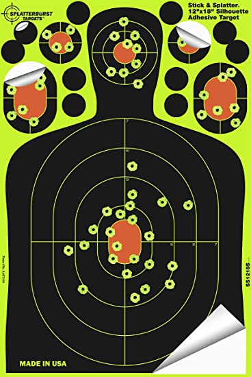 Splatterburst Targets - 12 x18 inch - Stick & Splatter Silhouette Self Adhesive Shooting Targets - Shots Burst Bright Fluorescent Yellow - Gun - Rifle - Pistol - Airsoft - Air Rifle