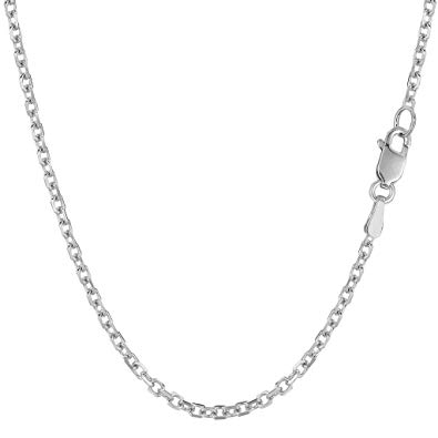 14K Yellow or White Gold 2.3mm Shiny Diamond Cut Cable Link Chain Necklace for Pendants and Charms with Lobster-Claw Clasp (16", 18", 20", 22", 24, or 30 inch)