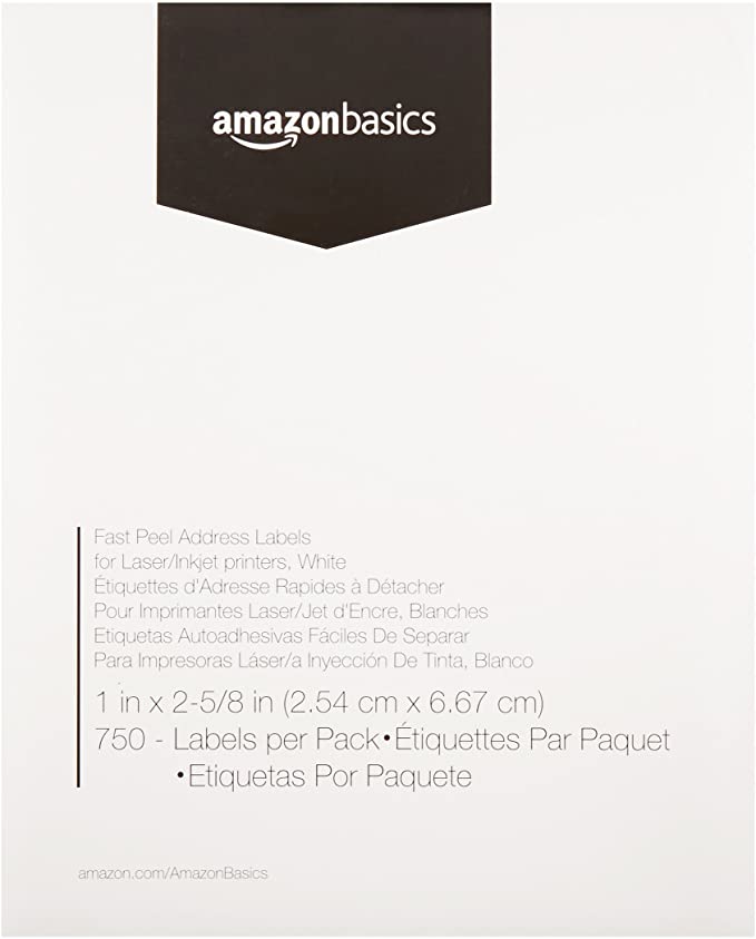 AmazonBasics Fast Peel Address Labels for Laser/Inkjet Printers, White, 1" x 2-5/8", 750 Labels