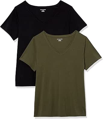 Amazon Essentials Women's Short-Sleeve V-Neck T-Shirt (Available in Plus Size), Multipacks