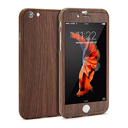 iPhone 6 Case, GMYLE Full Body Protection Hard Slim Case with Tempered Glass Screen Protector for Apple iPhone 6 / 6s (4.7-Inch) - Wood Pattern
