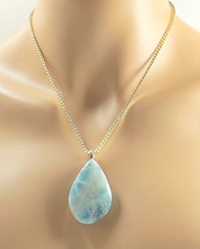 Blue Larimar Gemstone Layering Pendant - Men's Necklace - Unisex Ocean Lovers Collection