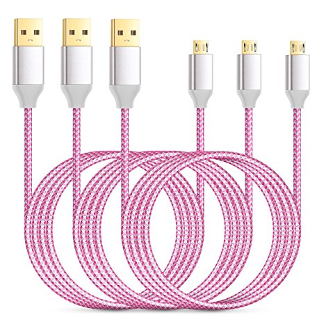 Eversame 3-Pack 6ft/1.8M High-Speed Nylon Braided USB2.0 A Male to Micro B Cable with Aluminum Shell and Gold-Plated Connectors for Samsung, LG, HTC and Other Tablet Smartphone-Pink