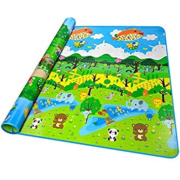 Fani Play Mat Baby Toddler Play Crawl Mat Thick&Large Double Sides Non-Toxic Non-Slip Waterproof & Reversible Portable Mat Use for Outdoor/Picnic/Beach/Travel (Forest Plant, 79Inch by 71Inch)