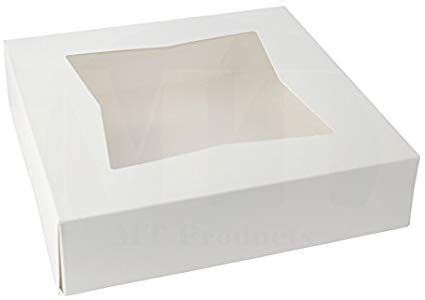 10" Length x 10" Width x 2 1/2" Height White Kraft Paperboard Auto-Popup Window Pie/Bakery Box by MT Products (Pack of 15)