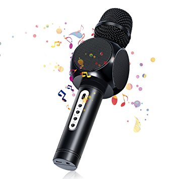 Wireless Microphone, NASUM Wireless Bluetooth Karaoke Microphone, Recording and Portable Microphone with Double Speaker, for Singging, Karaoke, Recording, for PC/ Phone, for Android /IOS, Black