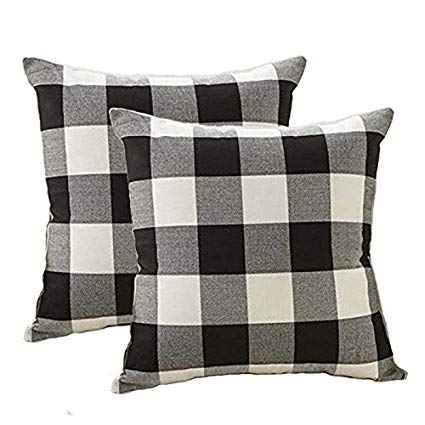 4TH Emotion 20 x 20 Inch Black and White Buffalo Check Plaids Throw Pillow Case Cushion Cover Retro Farmhouse Decoration for Couch Sofa Bed Pack of 2