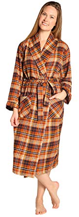 EVERDREAM Womens Flannel Robe, Shawl Collar Lightweight 100% Cotton Bathrobe