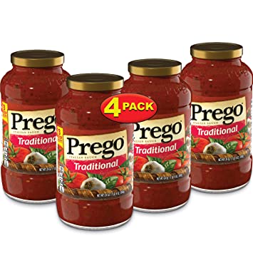 Prego Pasta Sauce, Traditional Italian Tomato Sauce, 24 Ounce Jar (Pack of 4)