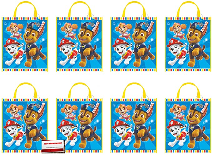 8 Pack Paw Patrol Large Plastic Goodie Tote Loot Bags, 13 x 11 Inches (Plus Party Planning Checklist by Mikes Super Store)