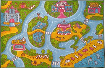 KC Cubs Playtime Collection Girls Road Map Educational Area Rug (5' 0" x 6' 6")