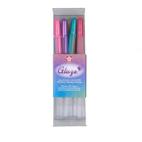 Sakura 58377 16-Piece Glaze Assorted Colors Cube Collection 3-D Glossy Ink Pen Set