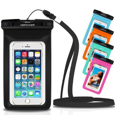 DBPOWER Universal Waterproof Phone Case Dry Bag for iPhone 4/5/6/6s/6plus/6splus, Samsung Galaxy s3/s4/s5/s6 etc. Waterproof, Dust Dirt Proof, Snow Proof Pouch for Cell Phone up to 6 inches (Black)