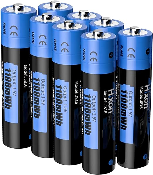 Hixon 1.5V Rechargeable Lithium AAA Batteries, 1100mWh High-Capacity Long-Lasting Triple AAA Li-ion Battery,8Counts,Fast Charge,Up to 1600 Cycles