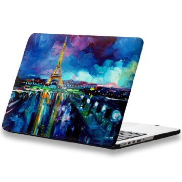 iCasso New Art Fashion Image Series Ultra Slim Light Weight Rubberized Hard Case Glossy Clear Crystal Snap-On Hard Cover Case for MacBook Pro 13 inch Retina Model A1425A1502 - Night View of Paris