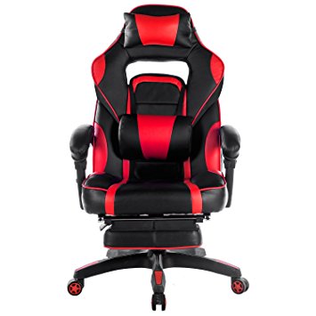 Merax Racing Office Chair Red and Black PU Leather Home Office Chair Computer Gaming Chair with Headrest and Lumbar Support (Red)