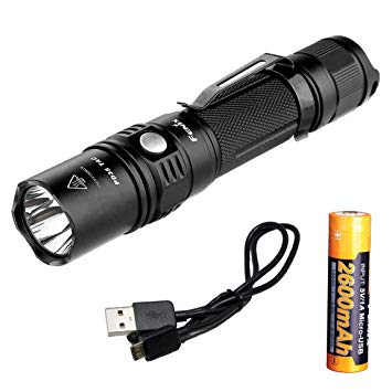 Fenix PD35TAC (PD35 Tactical) 1000 Lumens XP-L LED Flashlight, Genuine Fenix 2600mAh 18650 USB Rechargeable Battery, & LumenTac USB Charging Cable