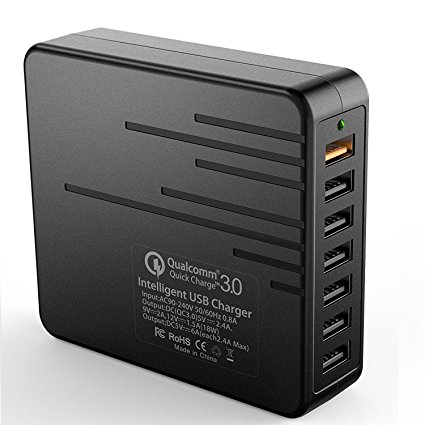 45W/9A 7-Port USB Charger, QC3.0 Intelligent Desktop Fast Charging Station with Smart IC Tech