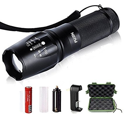 Super Bright CREE XML T6 LED Portable Zoom Tactical Flashlight Focus Adjustable Torch Flashlight Light 5 Modes with Outdoor Lamp with Battery and Charger