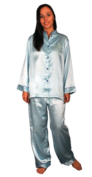 Satin Charmeuse PJ Sets with Mandarin Collar in 5 Colors, Style#PJ09