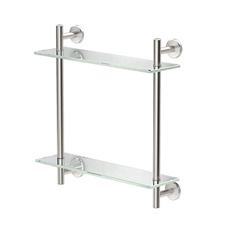 Gatco 1392SN Latitude II 17" L Two-Tier Glass Shelf, Satin Nickel