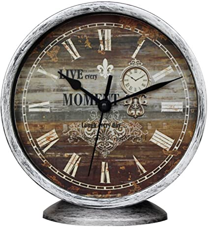 Smarten Arts Classic Silent Desk Clock, 6 Inch Non-Ticking Decor Wall Clock Easy to Ready for Kitchen/Bathroom/Office (Silver)