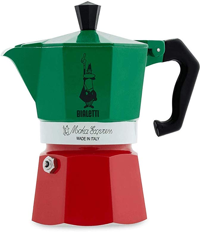 Bialetti Moka Express Italia Collection (Tricolor), 3 cup coffee maker, Aluminum