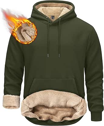 TACVASEN Men's Pullover Hoodie Thick Sherpa Lined Kangaroo Pocket Winter Windproof Warm Fleece Hoodie Athletic Sweatshirts