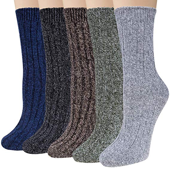 5-6 Pairs Womens Wool Socks Cold Weather Vintage Soft Warm Socks Thick Knit Cozy Winter Socks for Women