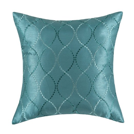 Euphoria CaliTime Cushion Covers Pillows Shell Teal Ground Two-tone Geometric Waves Embroidery 18 X 18