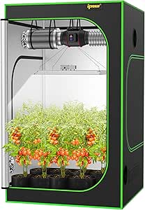 IPOW 4x4 Grow Tent, 48"x48"x80'' Strengthen Reflective 600D Diamond Mylar Canvas with Observation Window and Floor Tray for Hydroponic Indoor Plant Growing