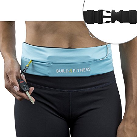 Running Belt, Fully Adjustable Fastener, Fitness Waist Belt, Key Clip. Fits iPhone 6,7,8 plus, X. Unisex. Suitable for Gym Workouts, Exercise, Cycling, Walking, Jogging, Sport, Travel, Outdoors
