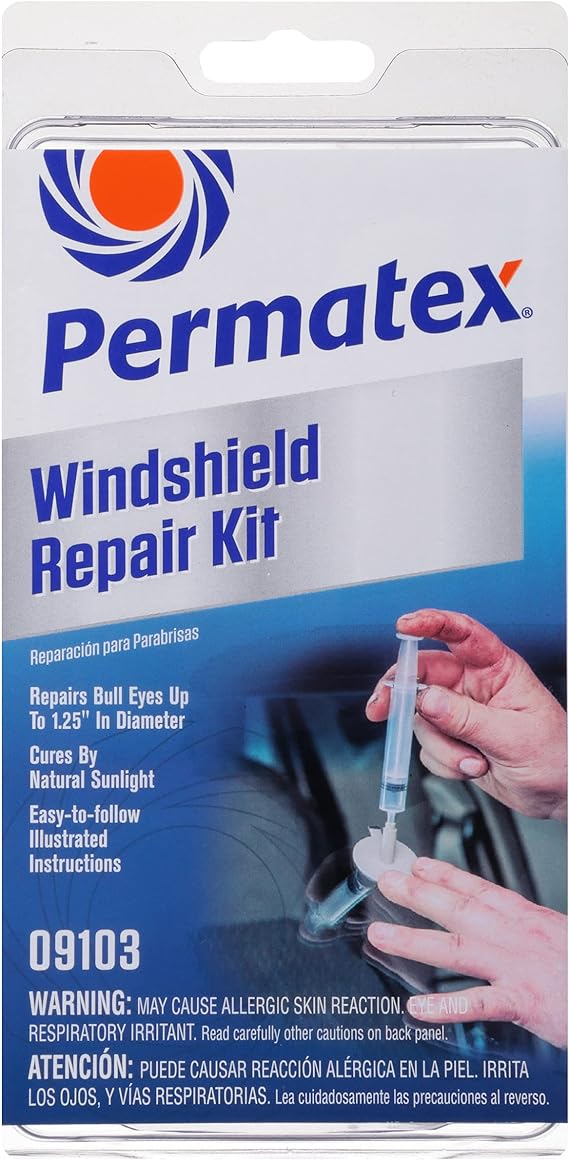 Permatex 09103 Windshield Repair Kit, Professional Quality repairs, No mixing required,Resin Cures by natural sunlight, Easy to follow Instructions 1 x 0.75ml