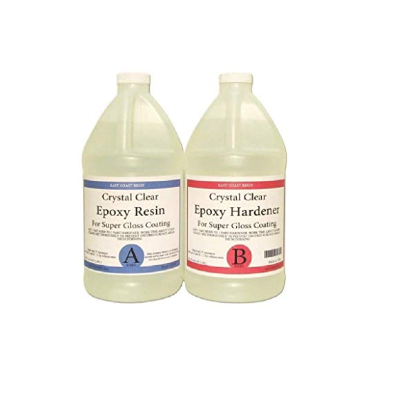 EPOXY RESIN CRYSTAL CLEAR FOR SUPER GLOSS COATING AND TABLETOPS, 1 Gallon Kit. (1 Epoxy Resin & 1 Epoxy Hardener)