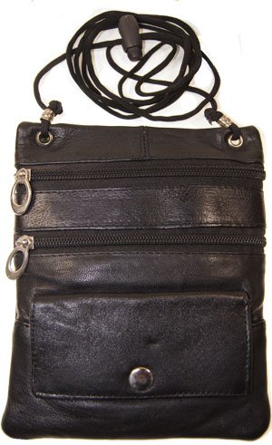 Improving Lifestyles® Leather Crossbody Travel Bag Small Black FREE Organza Gift Bag SUN015BK
