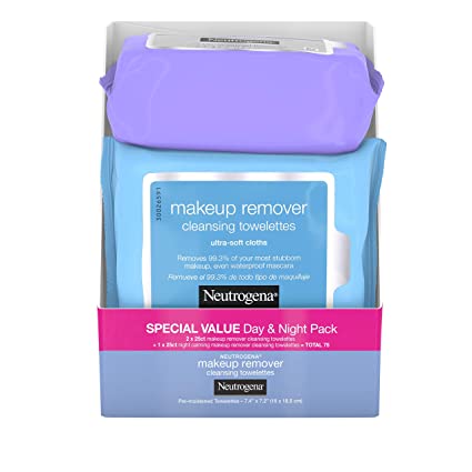 Neutrogena Day & Night Wipes with Makeup Remover Face Cleansing Towelettes & Night Calming Facial Cloths, Alcohol-Free Wipes to Remove Dirt, Oil & Waterproof Mascara, 3 Packs of 25 ct, 75 ct