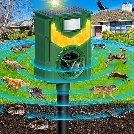 Ultrasonic Animal Repellent, Cat Deterrent Outdoor, 2023 Newest Flame Light Animal Repellent for Garden, Solar Animal Repeller with Motion Sensor, Repel Dogs Bird Skunk Rabbit Squirrels Deer for Yard