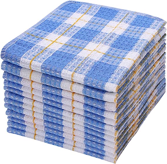 100% Cotton Kitchen Dish Cloths, Ultra Soft Absorbent Quick Drying Dish Towels, 16x14 Inches Windowpane Dishcloths, Machine Washable, 12-Pack