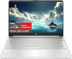 HP 2023 Newest 15.6" Laptop, AMD Ryzen 7 5700U (Beats i7-1265U), 16GB RAM, 512GB SSD, HD Micro-Edge Display, AMD Radeon Graphics, Thin & Portable, Wi-Fi 6, Bluetooth, Windows 11 Home, ‎Natural Silver