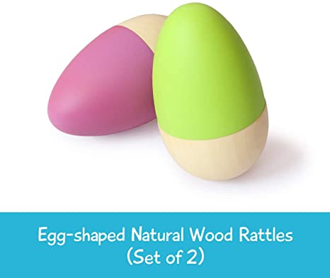 Shumee Set of 2 Wooden Egg Shakers for Babies(0 - 1 Year) - Organic, Natural, Grasping, Clutching Montessori Percussion Musical Instrument Toy